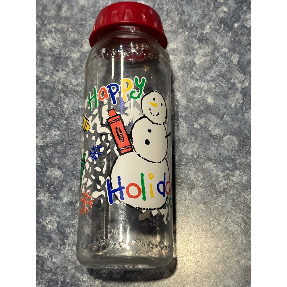 Vintage 1994 Crayola Happy Holidays Snowman plastic Bottle Binney & Smith Red